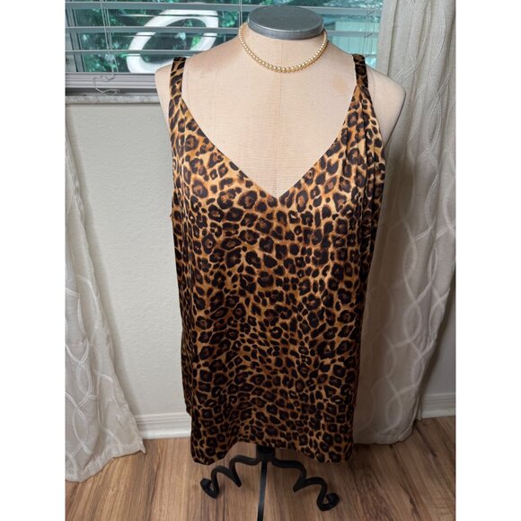 WHBM Reversible Leopard & Floral Satin Blouse Top XL Ultimate Tank cottage core - Picture 3 of 14